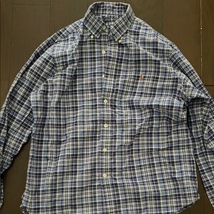 Ralph Lauren Navy and White Plaid Button-Down Shirt - Men's